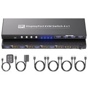 4 Port DP KVM Switch, 8K60Hz & 4K120Hz Displayport KVM Switch, USB 3.0 for 4 Computers 1 Monitor