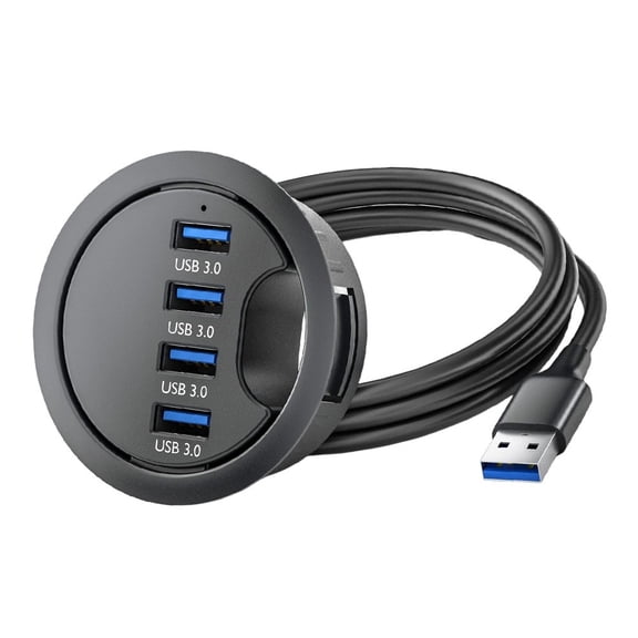 4 Port Desk Grommet Hub,USB 3.0 Desktop Cable Management Solution with Fast 5Gbps Data Transfer for PC & Laptops