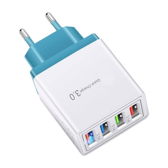 4 Port Fast Quick Charge QC 3.0 USB Hub Wall Charger 3.10A Power Adapter EU Plug Portable Travel Charger Compatible with All Smartphones Tablets USB Charging Devices