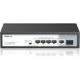 thumbnail image 1 of 4 Port Full Gigabit PoE Switch with Fiber Unmanaged, 5 Gigabit PoE+ Ports with 1 Gigabit Uplink Port, Total Power Budget 65W, 803.af/at Compliant, Rugged Metal Case, Work with IP Cameras VOIP Phones, 1 of 7