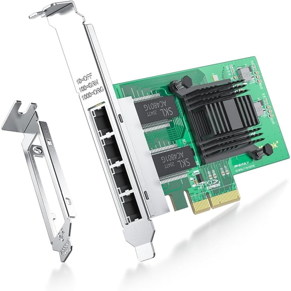 4 Port Gigabit Ethernet NIC, Low Profile PCI-E 2.1 X4 Network Adapter, Compatible with I350-AM4 Controller, Quad RJ45 Ports, for Windows XP/Linux/VMware ESX/ESXi