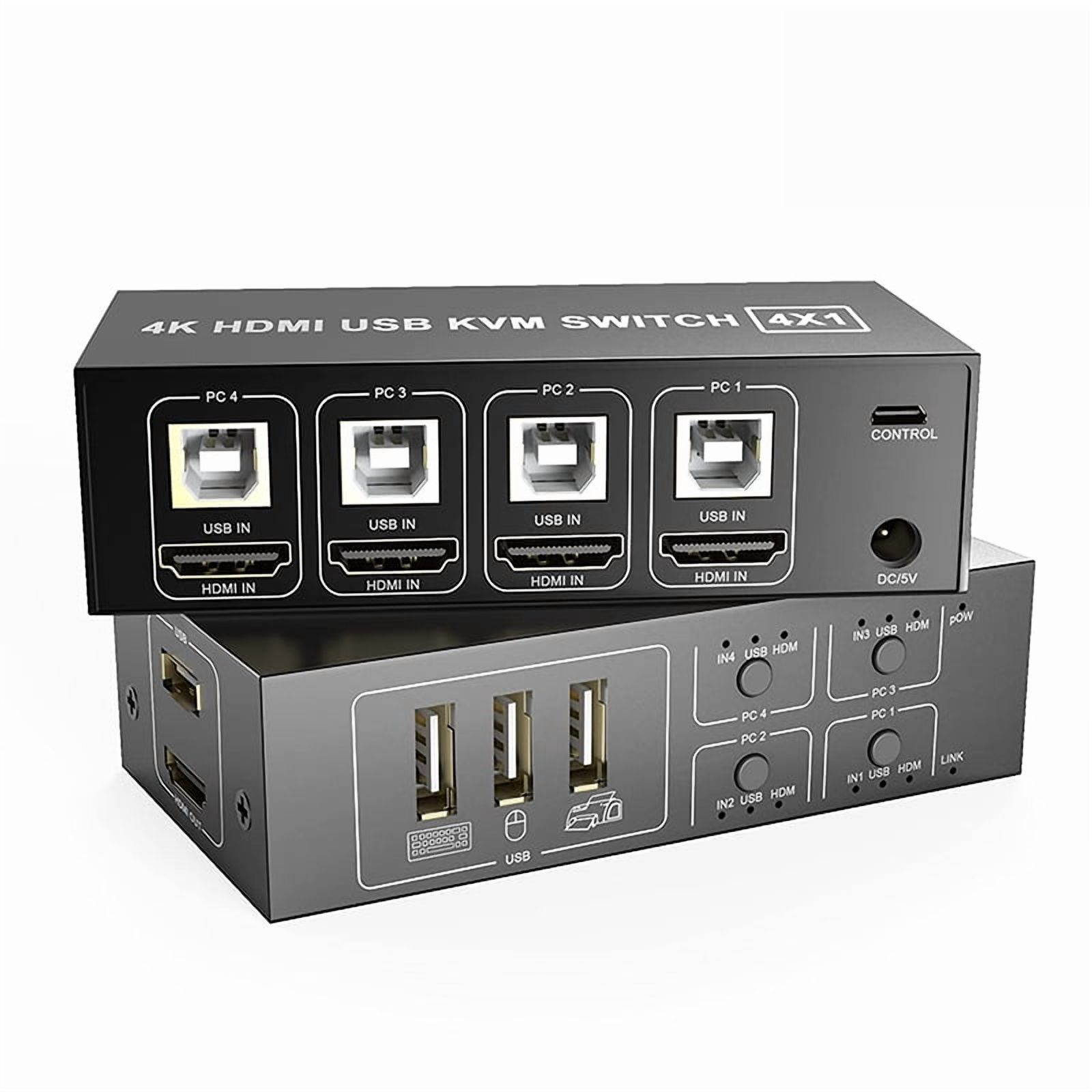 4 Port HDMI KVM Switch 4K@30HZ/1080P@60HZ USB HDMI KVM Switcher 4 in 1 Out USB HDMI for Mouse Keyboard Hub for PC Laptop Win7 Win10 Win11 MAC