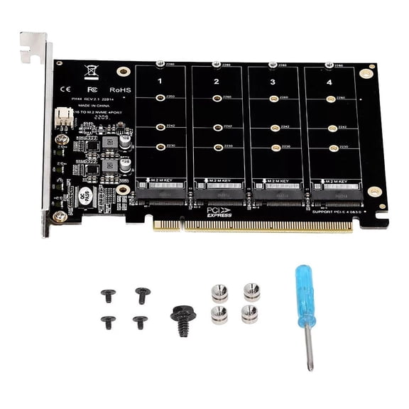 4 Port M.2 M Key SSD To PCIE X16 Adapter PCIE 3.0/4.0 to NVME Host Controller Tools TAPDRA Spare Part