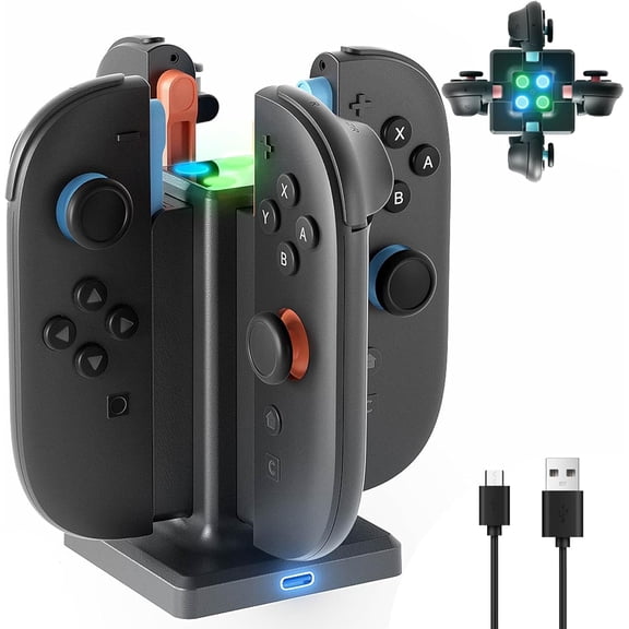 4-Port Magnetic Charging Dock for Nintendo Switch 2 Joy-Con - USB-C Charging Station with LED Indicator, Essential Switch 2 Controller Accessory