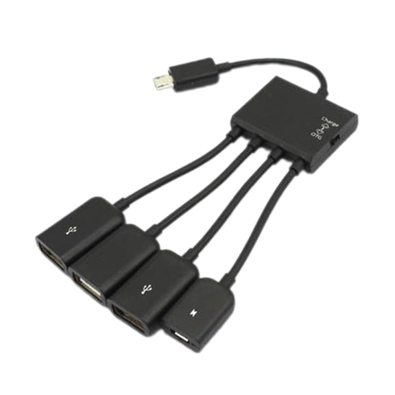4 Port MicroUSB TypeC Power OTG Extenders Hub Cable Black For Tablets Smartphones Charging Connection