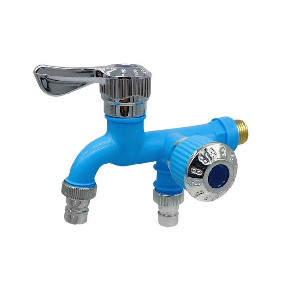 4-Port Plastic Washing Machine Faucet - Dual Head Wall Mount Cold Water Splitter, 1 Inlet to 2 for Laundry & Utility Use