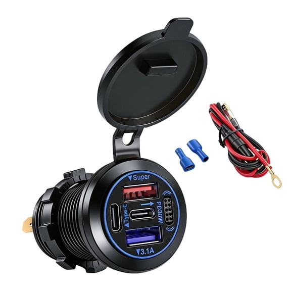 4 Port Quick Charge Motorcycle Car Chargers 12V 24V USB C PD Fast Charging Embedded Socket With On Off Switches For Vehi