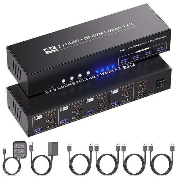 4 Port Triple Monitor KVM Switch, KVM Switch 4 Computer 3 Monitor, 2 ...