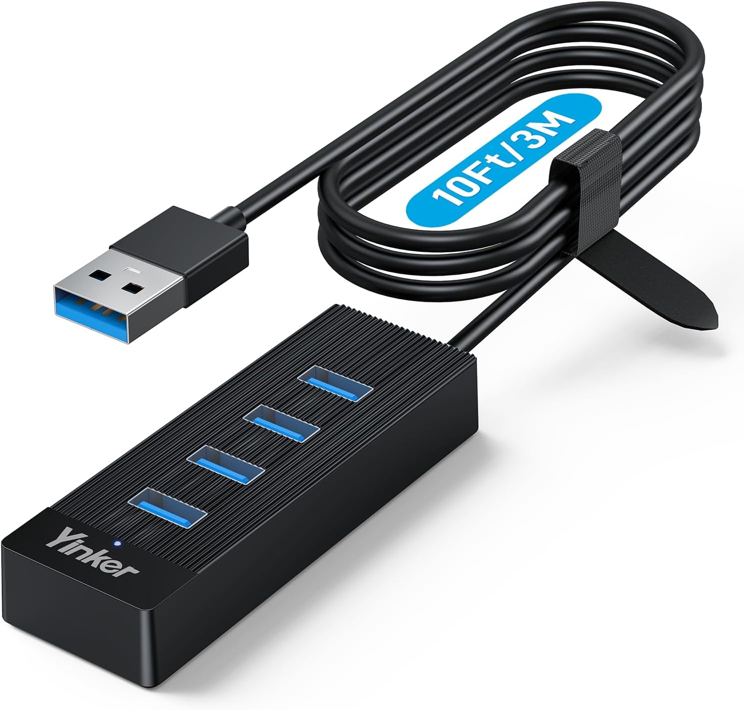 4 Port USB 3.0 Hub 10FT Long Cable with 5 Gbps & 5V USB-C Power Supply ...