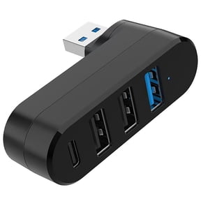 4-Port USB 3.0 Hub [90°/180° Degree Rotatable], USB Hub Splitter with PD-in 5W USB C Port, USB Extender for Laptop, Car, iMac, MacBook Air, MacBook Pro, and More