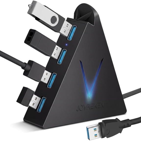 4-Port USB 3.0 Hub, FlyingVHUB USB Hub Tower with 2 ft Extended Cable,USB Splitter for Laptop,PC,PS4,PS5,Xbox,Mouse,Keyboard, Flash Drive, U-Disk (Black)