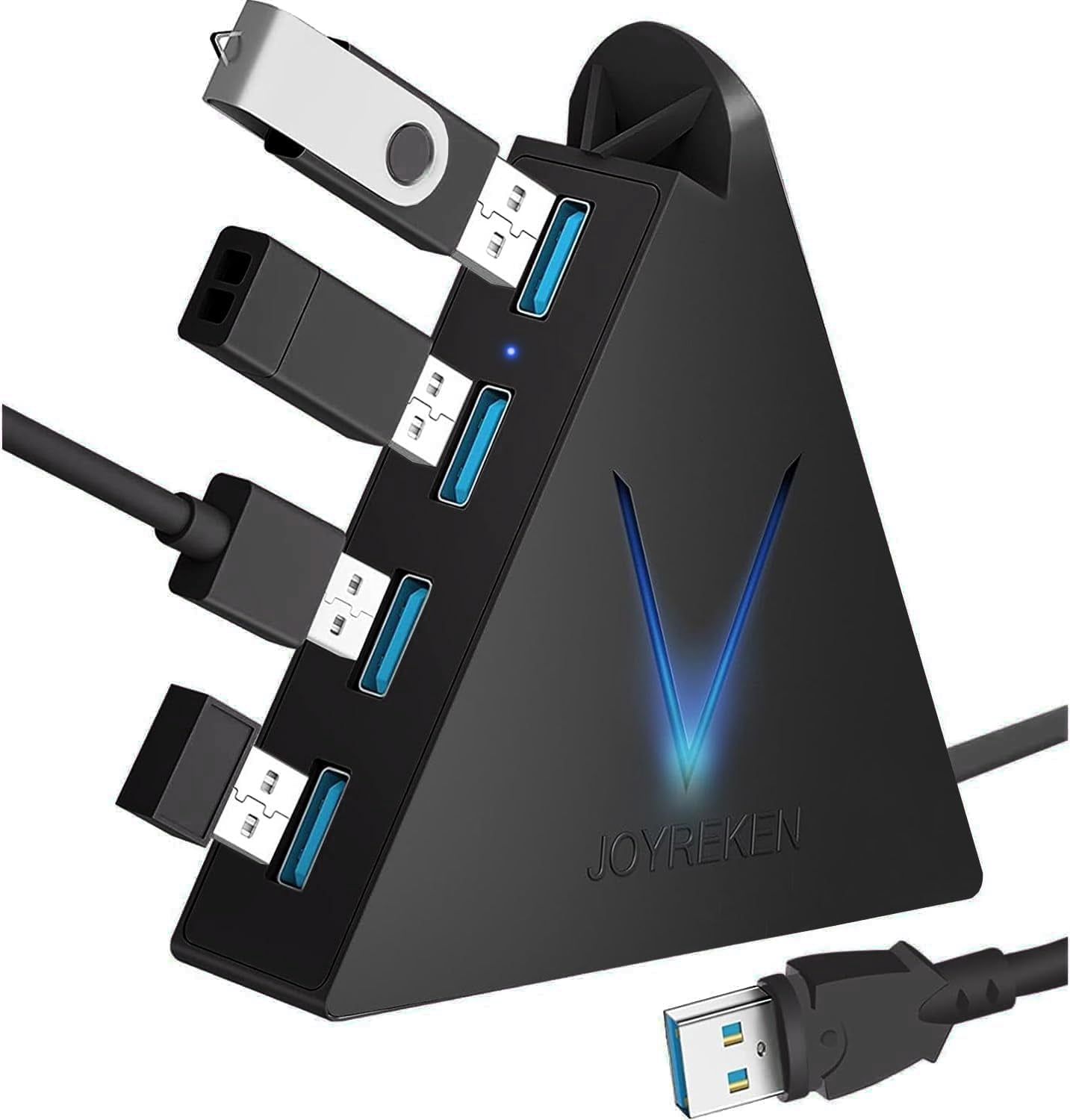 4-Port USB 3.0 Hub, FlyingVHUB USB Hub Tower with 2 ft Extended Cable,USB Splitter for Laptop,PC,PS4,PS5,Xbox,Mouse,Keyboard, Flash Drive, U-Disk (Black)