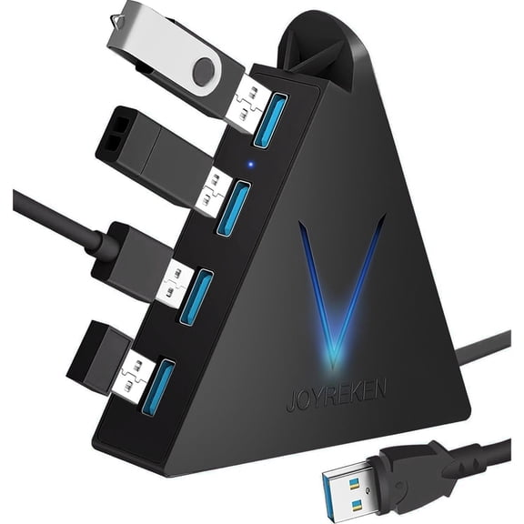 4-Port USB 3.0 Hub, FlyingVHUB Hub Tower with 2 ft Extended Cable,USB Splitter for Laptop,PC,PS4,PS5,Xbox,Mouse,Keyboard, Flash Drive, U-Disk (Black)