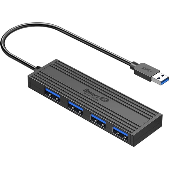 4-Port USB 3.0 Hub, High-Speed Data Port Expander for Laptop, PC, iMac, Surface Pro, XPS, Flash Drives, Mobile HDD, and More (Slim Hub - 0.5 ft)