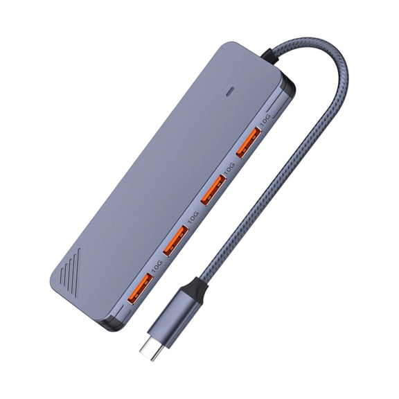 4 Port USB 3.2 Gen 2 Hub 10Gbps with USB A and C Host, Aluminum Data Expansion Hub for Laptop Desk File Transfer and Work Use