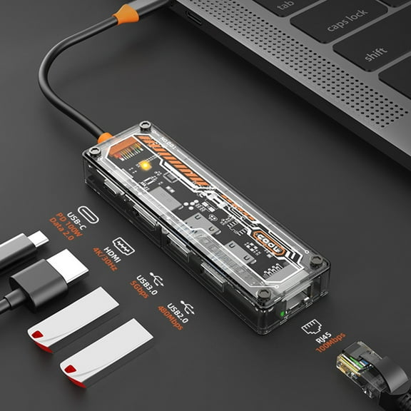 4 Port USB C Hub,5-in-1 Usb C Hub Multiport Adapter, 5Gbps High-Speed Data Transmission Speed, 100W Fast Charge &100Mbps RJ45, Compatible with Computers, Mobile Phones and Tablets