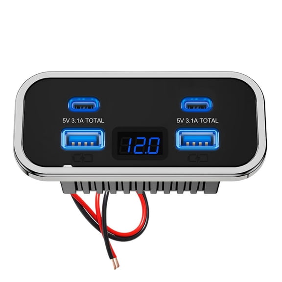 4-Port USB Car Charger 5V 3.1A Type-C Fast Charging Socket for RV Bus Boat Marine