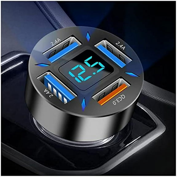 4-Port USB Car Fast Charger,QC3.0 Car USB Charger with LED Lights,Cigarette Lighter USB Charger Compatible for iPhone Galaxy iPad Pro& More Mobil Phone (QC/2.4A)