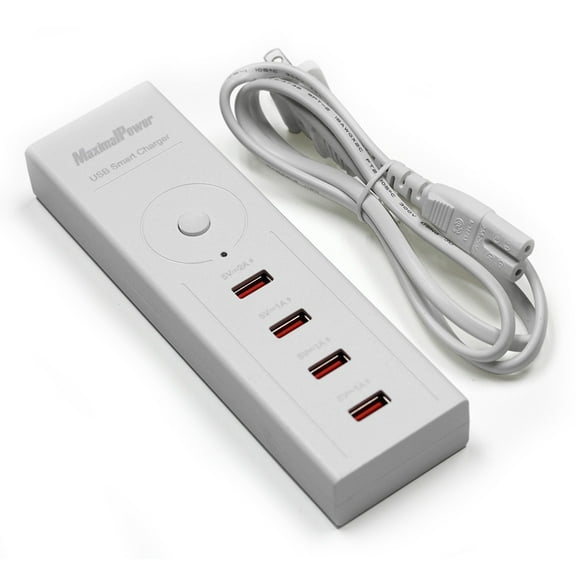 4-Port USB Charger AC Power Strip Adapter (White) for iPad/iPhone/Samsung Galaxy Note 7/8 by Maximalpower