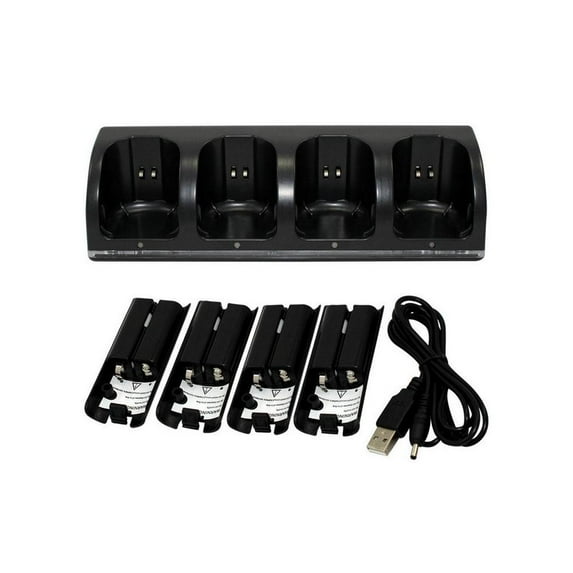 4-Port USB Charging Station With Rechargeable Batteries For Wii Remote Controllers