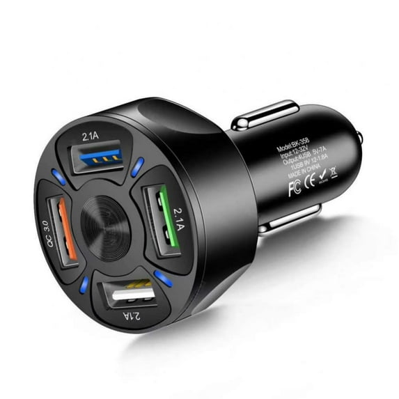 4-Port USB Fast Car Charger, QC3.0 Fast Charging Car Charger Adapter, 4 Multi Port Cigarette Lighter USB Charger, Car Phone Charger Compatible with iPhone/Android/Samsung Galaxy S10 S9 Plus and More