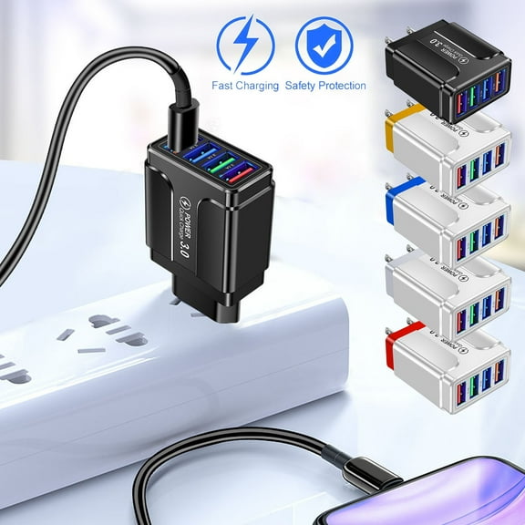 4 Port USB Fast Charger,Ultra-Fast Charging Works for All Smartphones,.5A Power Adapter US Plug Compatible for Galaxy S10 S9 S8/Note 8 9, iPhone, Pad,Etc,Works for All Smart Device
