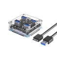 thumbnail image 1 of 4-Port USB HUB 3.0, ORICO USB Splitter for Laptop with 1.6ft Cable, Multi USB Port Expander, Fast Data Transfer Compatible with Mac OS 10.X and Above, Linux, Android-Transparent, 1 of 10