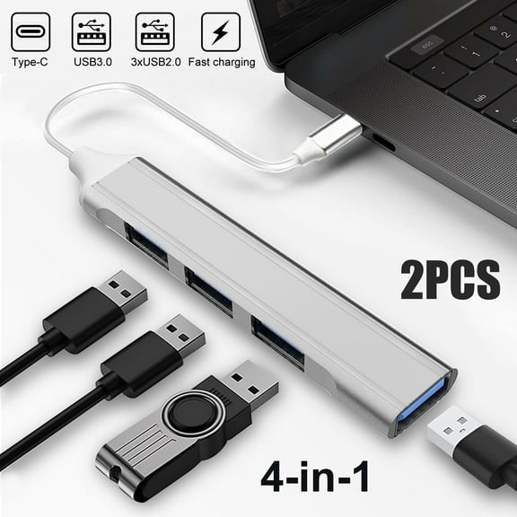 4-Port USB Hub 3.0, EEEkit 5Gbps High-Speed USB 3.0 Type C Splitter for Laptop, Portable USB Hub Compatible with iMac Pro, MacBook Air, Mac Mini/Pro, Surface Pro, PC, USB Flash Drive, Mobile HDD-2Pcs