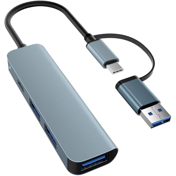 4-Port USB Hub with Type-C, USB 3.0 Data Hub Ultra-Slim Aluminum USB C Hub, 5Gbps Transfer Speed Multiple Ports Splitter for iPhone 17 16, Samsung, MacBook,PC,Laptop,iPad, Flash Drive,HDD