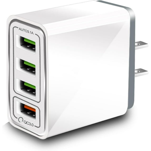 4-Port USB Wall Charger, 40W Fast Charge, Wall Multiport Cube Power Adapter for iPhone 15 14 13 12 11 Pro Max XR Xs Max 8, Samsung, Moto, Android Phones