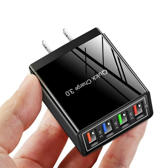 4-Port USB Wall Charger with QC 3.0 Fast Charging and LED Indicator – 3.1A Power Adapter for iPhone, Android, Tablets and Multiple Devices, Compact Foldable Plug for Home Travel
