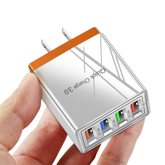 4-Port USB Wall Charger with QC3.0 Fast Charging – 3.1A Compact Travel Charger for iPhone & Android, Foldable Plug Multi Device Power Adapter (US Plug)
