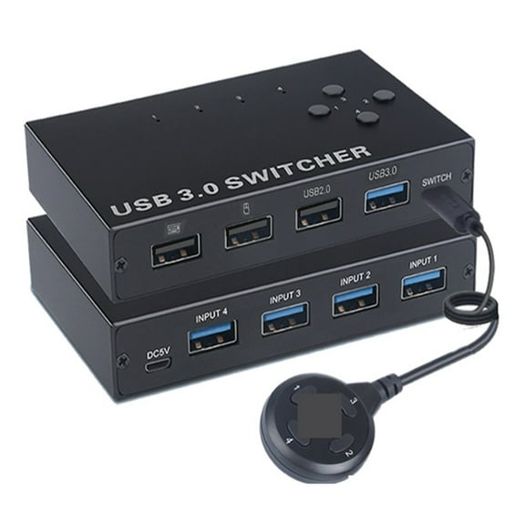 4-Port USB3.0 Sharer Switch USB KVM Switcher With Controller PC Sharing Splitter For Keyboard Mouse Printer Monitor USB Switcher ,Easy to Operate