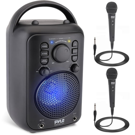4” Portable Wireless BT Streaming Speaker - Portable Audio Speaker, With Stand To Put Mobile Phone, Big Bass & Clear Sound, MP3, Classic Karaoke System. Two Microphones (180 Watt MAX)