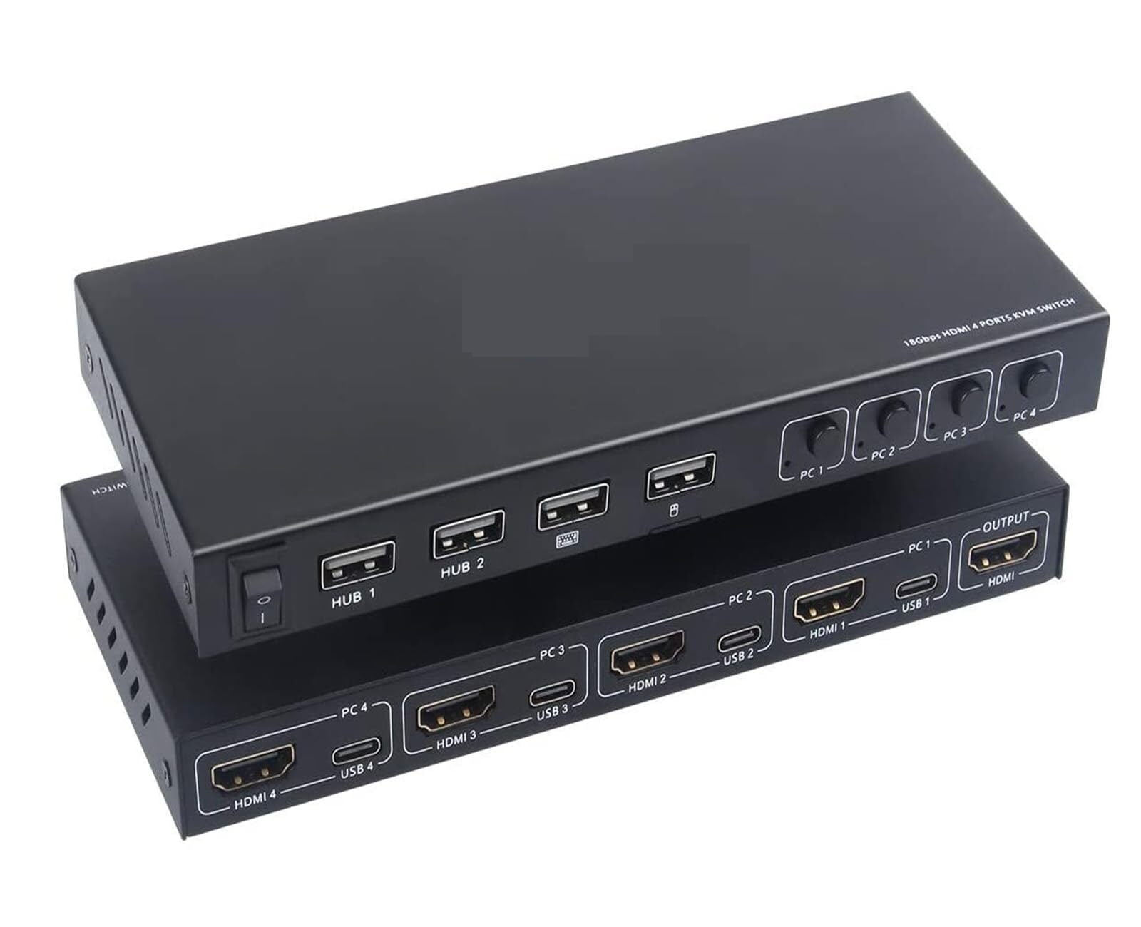 4 Ports KVM Switcher,4 IN 1 Out USB Switch For Sharing Monitor Keyboard Mouse Adaptive EDID Hotkey Switching
