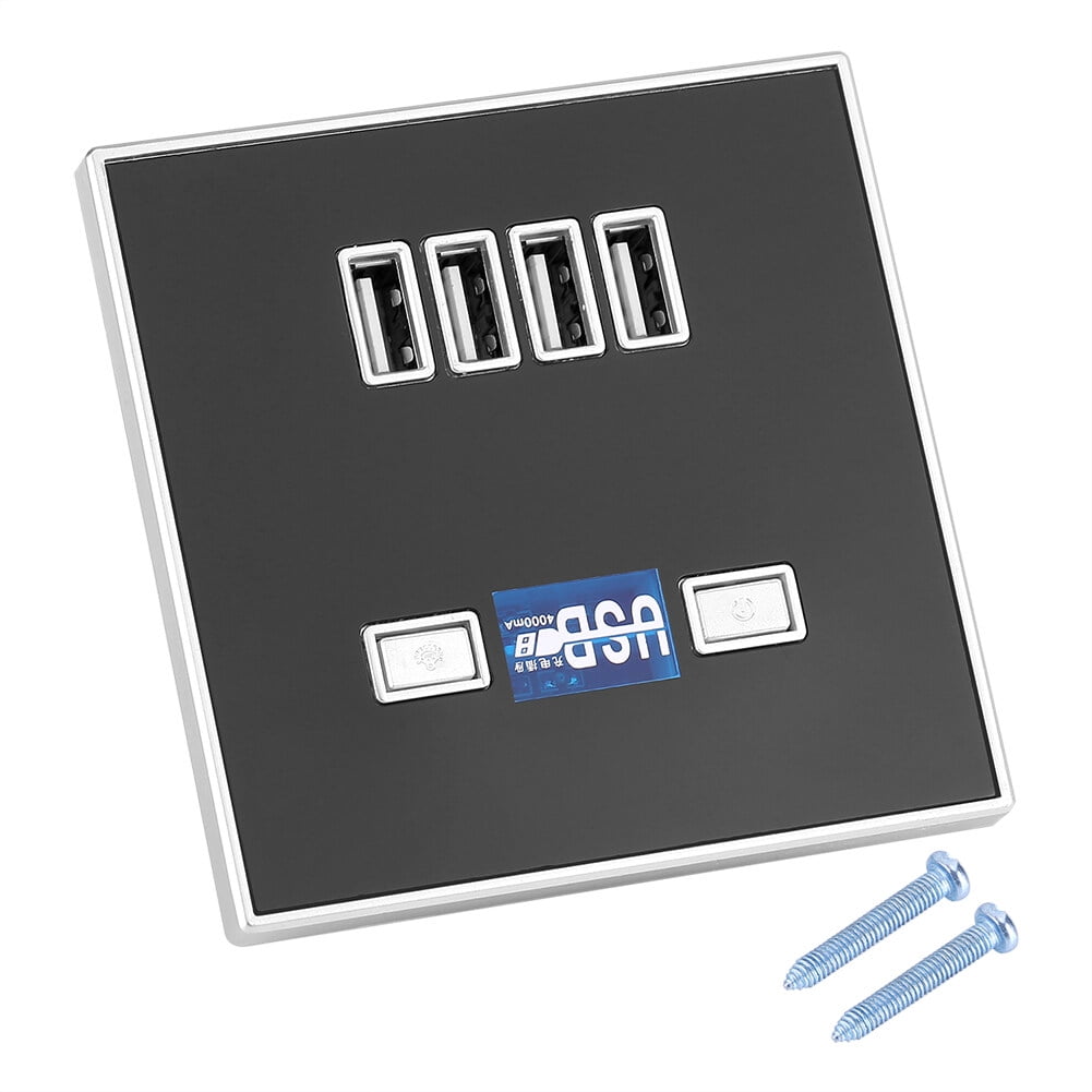 4 Ports LED Light USB Charger Wall Socket Charger Station for Construction Sites 220V Black Cccanaooolceie