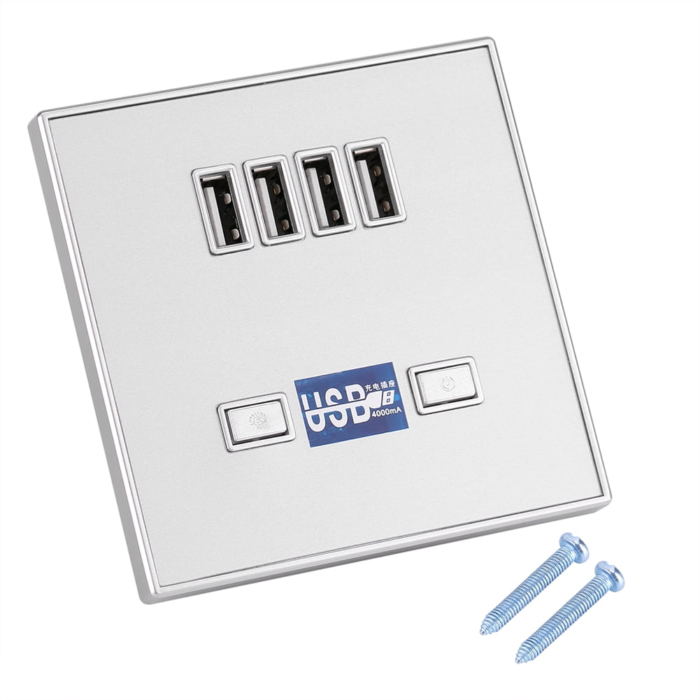 4 Ports LED Light USB Charger Wall Socket Charger Station for Construction Sites 220V Sliver Cccanaooolceie