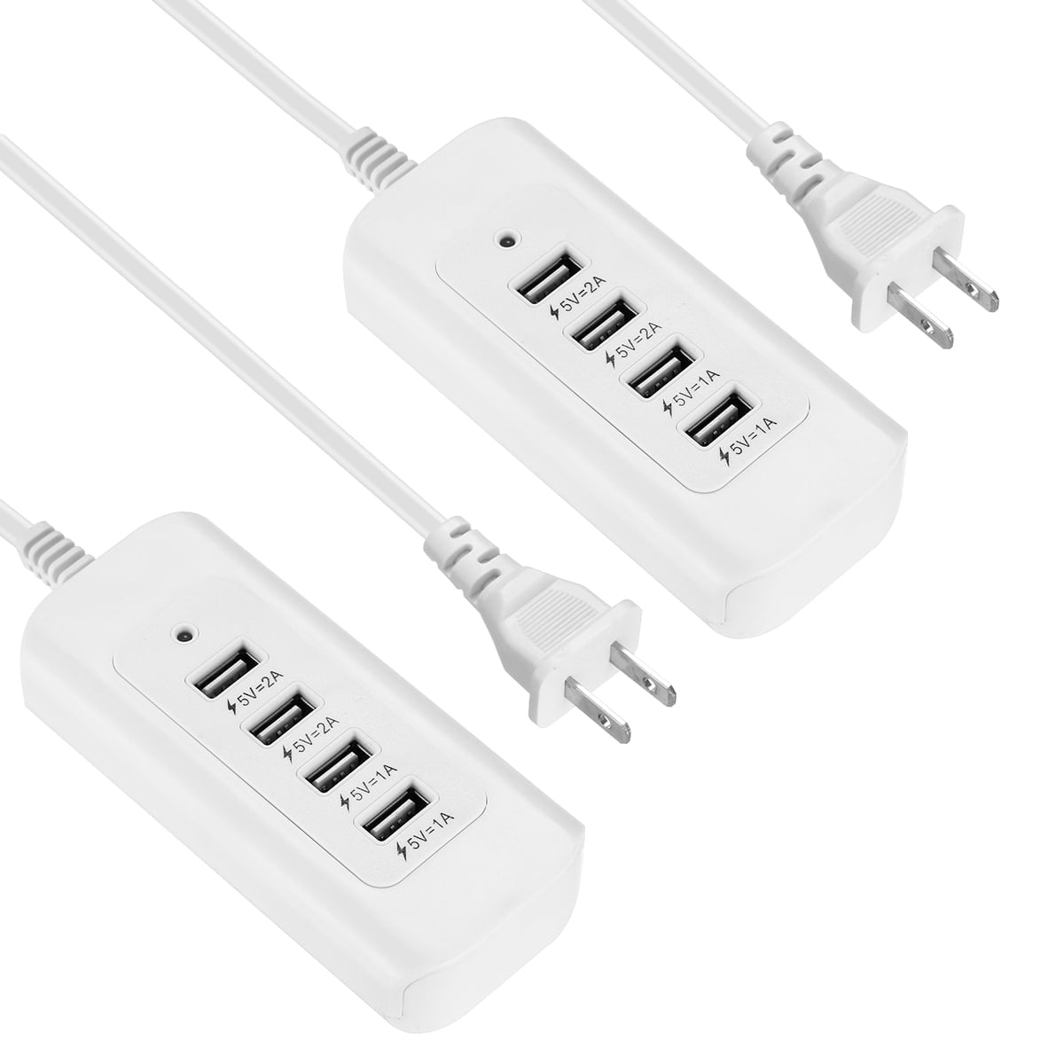 4 Ports Multi Hub USB Cable Power Wall Charger Fast Charging Station for Desktop Cellphone, 2-Pack,White