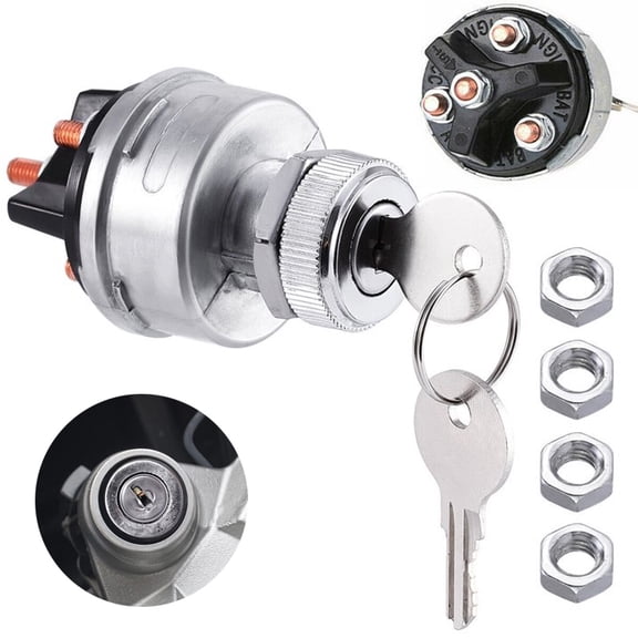 4 Position Ignition Starter Switch with Matching Keys, 12 Volt Multi Equipment Control Switch, Replacement Ignition Part for Automobiles, Farm Machinery and Forklifts