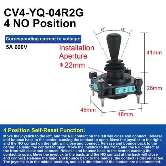 4 Position Momentary Joystick Switch 600V 5A 4NO Metal Plastic Controller