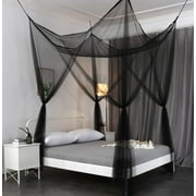 4 Poster Bed Canopy Netting Functional Mosquito Net Full Queen King Black 76"x86"x96"(WxLxH)