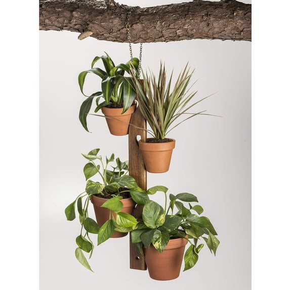 Kalmar Home 4 Pot Hanging Plant Holder, Brown