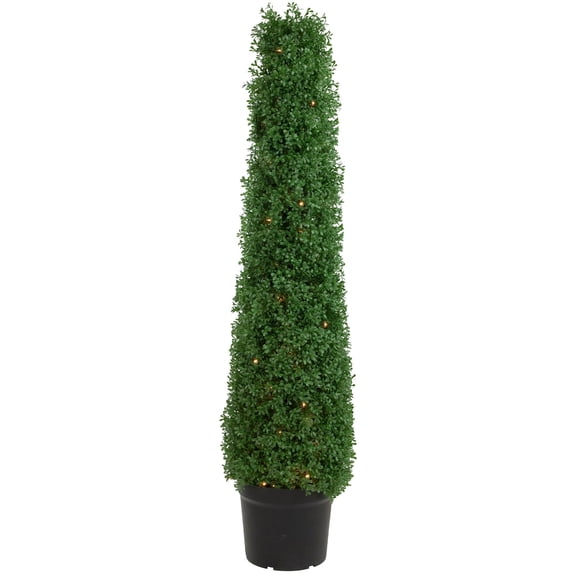 4' Pre-Lit Artificial Boxwood Cone Topiary Tree with Pot Clear Lights - 11