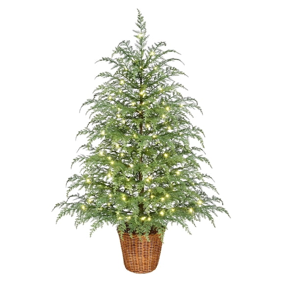4' Pre-Lit Green Cypress Artificial Christmas Potted Tree with 100 Warm White Twinkle LED Lights, by LEJHVAQK