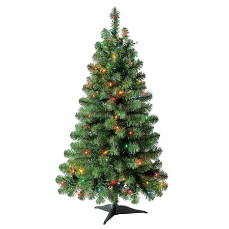 4' Pre-Lit Indiana Spruce Artificial Christmas Tree, Multi-Color Incandescent Lights, by Holiday Time