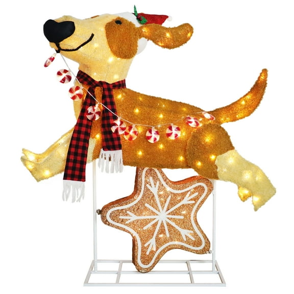 4' Pre-Lit Outdoor Puppy Christmas Holiday Decor with 144 Warm White Twinkling LED Lights
