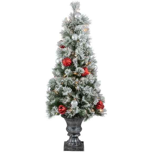 Northlight 4 Pre-Lit Potted Snowy Bristle Pine Flocked Artificial Christmas Tree, Clear Lights