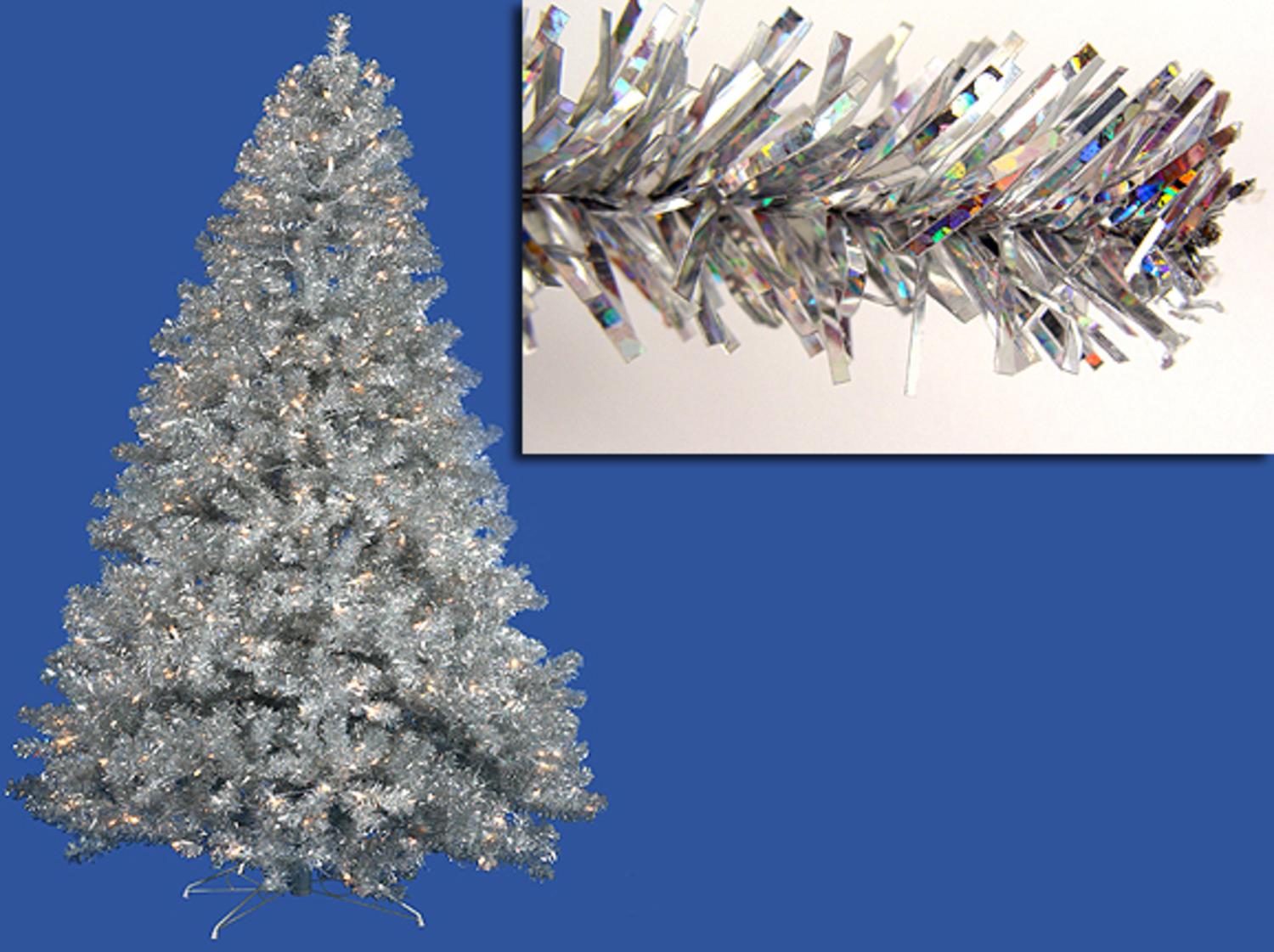 4' Pre-Lit Sparkling Silver Full Artificial Tinsel Christmas Tree - Clear Lights - image 1 of 2
