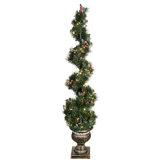 4' Pre-Lit Spiral Puleo International Artificial Christmas Tree - White LED Rice Lights