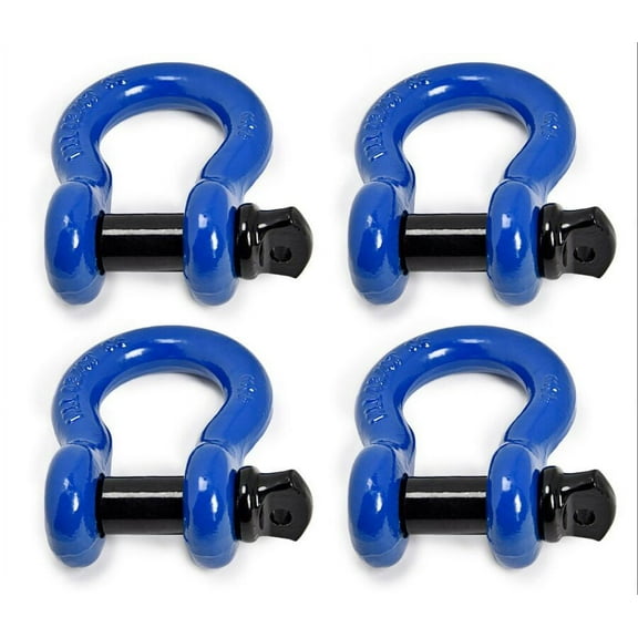 (4) Premium BLUE D-Ring 3/4" Bow Shackle w BLACK Pin 10500 LB Capacity Jeep CJ